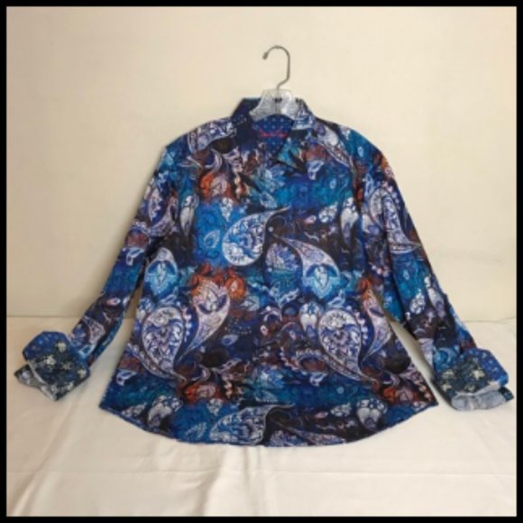Robert Graham Blue and Brown Paisley Dress Shirt - Picture 5 of 15